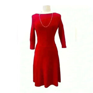 ANNE KLEIN Solid All Red 3/4 Sleeve Zip Back Dress Womens Size 6